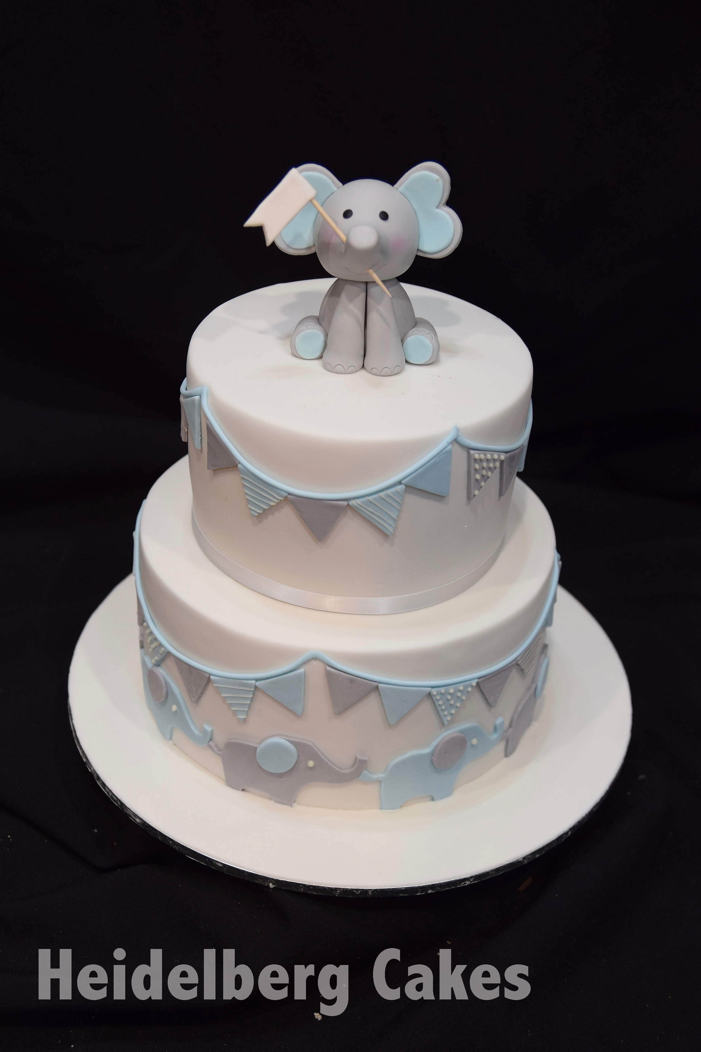 Christening Cake Boy 19 Elephant and bunting Heidelberg Cakes