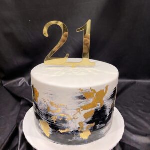 White Fondant Icing with Black and Gold and Topper