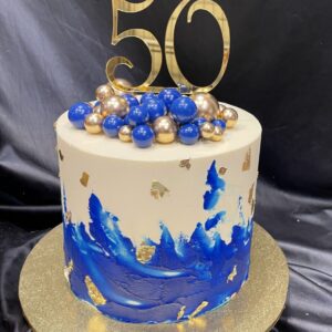 Blue Smear with Foam Spheres, Gold Leaf and Topper