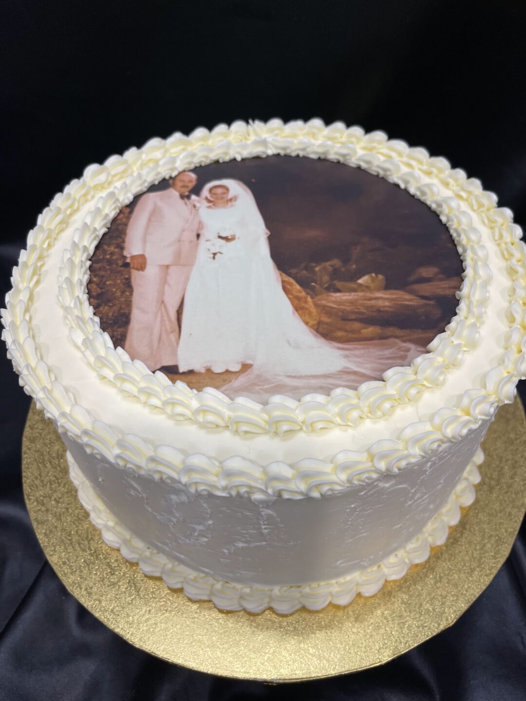 Anniversary Edible Image on Textured Vintage Buttercream