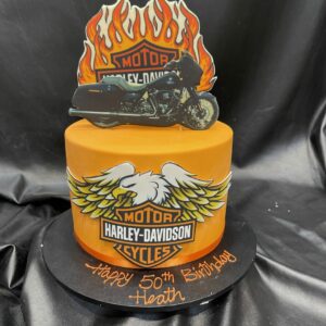 Harley Motorcycle on Orange Fondant Icing