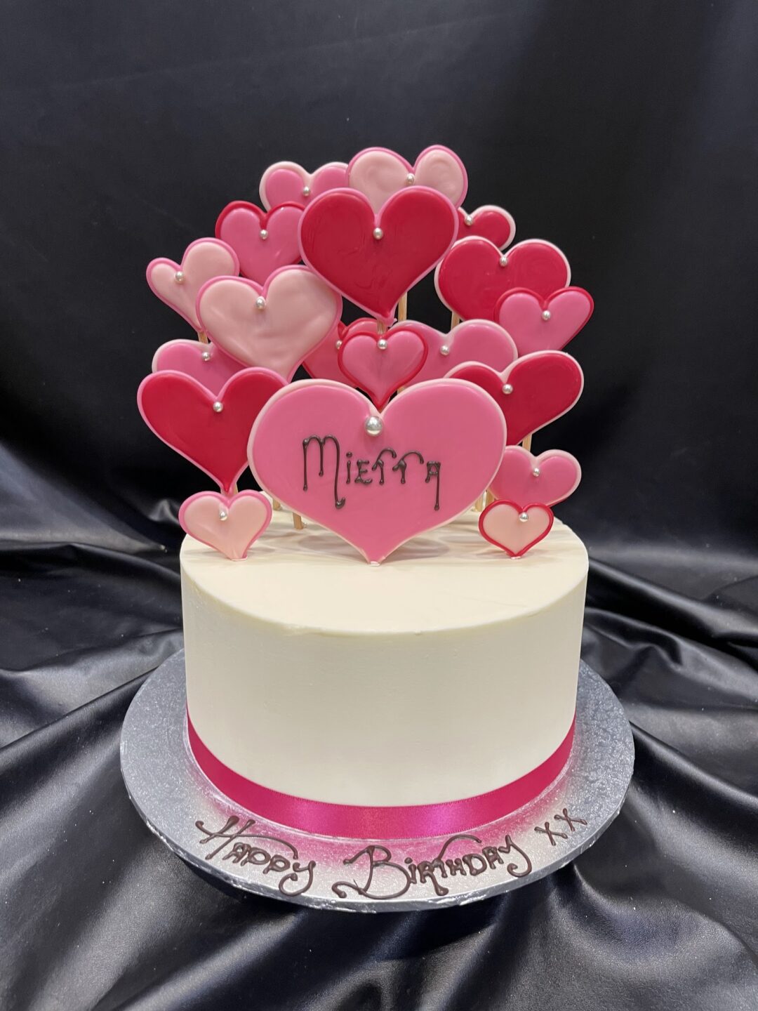 pink cluster of hearts ribbon smooth
