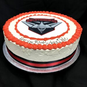 Large: Rough Buttercream with Flat Image, Piping and Ribbon
