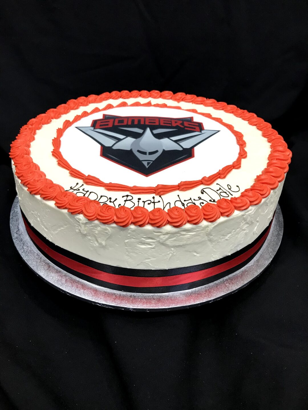 Large: Rough Buttercream with Flat Image, Piping and Ribbon