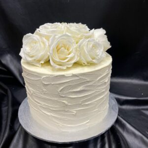Single Tier Rough Textured Buttercream with Silk Roses