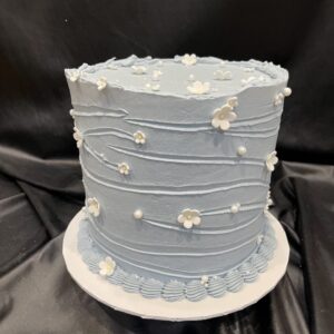 Blue Buttercream with Pearls and Flowers