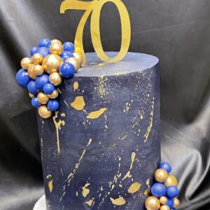 Navy Iced Extended Height with Foam Spheres, Gold Accents and Topper - Navy